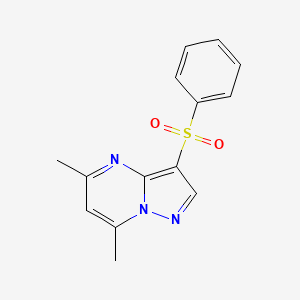 molecular formula C14H13N3O2S B2977954 5,7-Dimethyl-3-(phenylsulfonyl)pyrazolo[1,5-a]pyrimidine CAS No. 861209-12-3