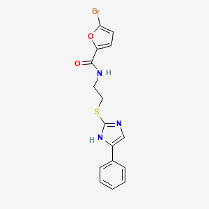 molecular formula C16H14BrN3O2S B2977955 5-溴-N-(2-((5-苯基-1H-咪唑-2-基)硫代)乙基)呋喃-2-甲酰胺 CAS No. 897455-78-6