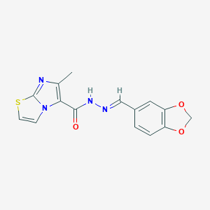 molecular formula C15H12N4O3S B297796 N'-(1,3-benzodioxol-5-ylmethylene)-6-methylimidazo[2,1-b][1,3]thiazole-5-carbohydrazide 