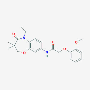 molecular formula C22H26N2O5 B2977962 N-(5-ethyl-3,3-dimethyl-4-oxo-2,3,4,5-tetrahydrobenzo[b][1,4]oxazepin-8-yl)-2-(2-methoxyphenoxy)acetamide CAS No. 921868-94-2