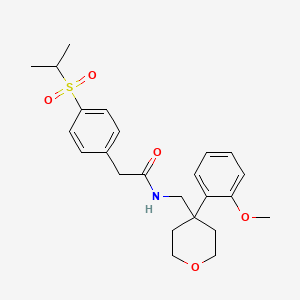 molecular formula C24H31NO5S B2977965 2-(4-(isopropylsulfonyl)phenyl)-N-((4-(2-methoxyphenyl)tetrahydro-2H-pyran-4-yl)methyl)acetamide CAS No. 1327551-29-0