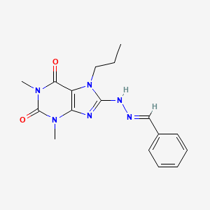 molecular formula C17H20N6O2 B2977967 8-[(2E)-2-benzylidenehydrazinyl]-1,3-dimethyl-7-propyl-3,7-dihydro-1H-purine-2,6-dione CAS No. 375362-03-1