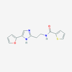 molecular formula C14H13N3O2S B2977968 N-(2-(4-(furan-2-yl)-1H-imidazol-2-yl)ethyl)thiophene-2-carboxamide CAS No. 1421489-34-0