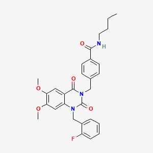 molecular formula C29H30FN3O5 B2977970 N-butyl-4-((1-(2-fluorobenzyl)-6,7-dimethoxy-2,4-dioxo-1,2-dihydroquinazolin-3(4H)-yl)methyl)benzamide CAS No. 1189912-32-0
