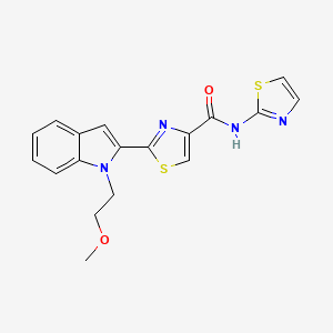 molecular formula C18H16N4O2S2 B2977986 2-(1-(2-甲氧基乙基)-1H-吲哚-2-基)-N-(噻唑-2-基)噻唑-4-甲酰胺 CAS No. 1172313-25-5