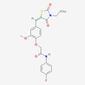molecular formula C22H19FN2O5S B297800 2-{4-[(3-allyl-2,4-dioxo-1,3-thiazolidin-5-ylidene)methyl]-2-methoxyphenoxy}-N-(4-fluorophenyl)acetamide 