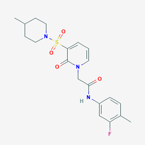 molecular formula C20H24FN3O4S B2978000 N-(3-fluoro-4-methylphenyl)-2-(3-((4-methylpiperidin-1-yl)sulfonyl)-2-oxopyridin-1(2H)-yl)acetamide CAS No. 1251568-81-6