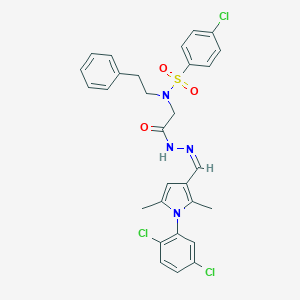 molecular formula C29H27Cl3N4O3S B297801 4-chloro-N-[2-(2-{[1-(2,5-dichlorophenyl)-2,5-dimethyl-1H-pyrrol-3-yl]methylene}hydrazino)-2-oxoethyl]-N-(2-phenylethyl)benzenesulfonamide 