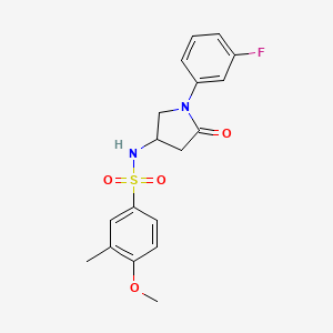 molecular formula C18H19FN2O4S B2978017 N-(1-(3-fluorophenyl)-5-oxopyrrolidin-3-yl)-4-methoxy-3-methylbenzenesulfonamide CAS No. 896313-97-6