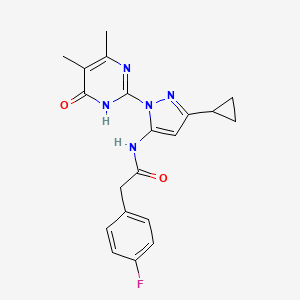 molecular formula C20H20FN5O2 B2978018 N-(3-cyclopropyl-1-(4,5-dimethyl-6-oxo-1,6-dihydropyrimidin-2-yl)-1H-pyrazol-5-yl)-2-(4-fluorophenyl)acetamide CAS No. 1203257-40-2