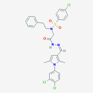 molecular formula C29H27Cl3N4O3S B297802 4-chloro-N-[2-(2-{[1-(3,4-dichlorophenyl)-2,5-dimethyl-1H-pyrrol-3-yl]methylene}hydrazino)-2-oxoethyl]-N-(2-phenylethyl)benzenesulfonamide 