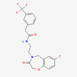 molecular formula C20H18F4N2O3 B2978032 N-(2-(7-氟-3-氧代-2,3-二氢苯并[f][1,4]恶杂环-4(5H)-基)乙基)-2-(3-(三氟甲基)苯基)乙酰胺 CAS No. 2034503-31-4