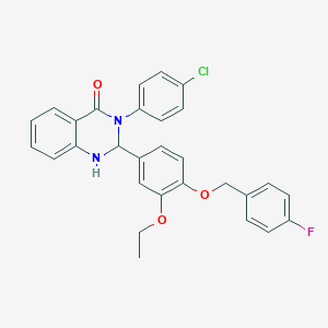 molecular formula C29H24ClFN2O3 B297804 3-(4-chlorophenyl)-2-{3-ethoxy-4-[(4-fluorobenzyl)oxy]phenyl}-2,3-dihydro-4(1H)-quinazolinone 