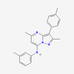 molecular formula C22H22N4 B2978055 2,5-二甲基-N-(3-甲基苯基)-3-(4-甲基苯基)吡唑并[1,5-a]嘧啶-7-胺 CAS No. 890638-33-2
