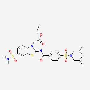 molecular formula C25H30N4O7S3 B2978078 2-[2-[4-(3,5-二甲基哌啶-1-基)磺酰基苯甲酰]亚氨基-6-磺酰胺基-1,3-苯并噻唑-3-基]乙酸乙酯 CAS No. 865247-95-6