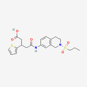 molecular formula C21H26N2O5S2 B2978096 5-Oxo-5-((2-(propylsulfonyl)-1,2,3,4-tetrahydroisoquinolin-7-yl)amino)-3-(thiophen-2-yl)pentanoic acid CAS No. 1448133-64-9