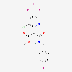 molecular formula C18H15ClF4N2O3 B2978108 Ethyl 2-[3-chloro-5-(trifluoromethyl)-2-pyridinyl]-3-[(4-fluorobenzyl)amino]-3-oxopropanoate CAS No. 478063-75-1