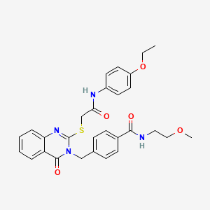 molecular formula C29H30N4O5S B2978125 4-((2-((2-((4-乙氧苯基)氨基)-2-氧代乙基)硫)-4-氧代喹唑啉-3(4H)-基)甲基)-N-(2-甲氧基乙基)苯甲酰胺 CAS No. 1115434-21-3