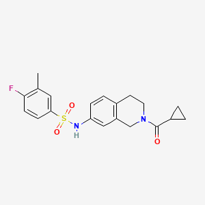 molecular formula C20H21FN2O3S B2978129 N-(2-(cyclopropanecarbonyl)-1,2,3,4-tetrahydroisoquinolin-7-yl)-4-fluoro-3-methylbenzenesulfonamide CAS No. 955715-54-5