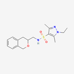 molecular formula C17H23N3O3S B2978137 1-ethyl-N-(isochroman-3-ylmethyl)-3,5-dimethyl-1H-pyrazole-4-sulfonamide CAS No. 2034320-02-8
