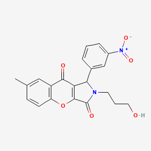 molecular formula C21H18N2O6 B2978145 2-(3-Hydroxypropyl)-7-methyl-1-(3-nitrophenyl)-1,2-dihydrochromeno[2,3-c]pyrrole-3,9-dione CAS No. 862208-97-7