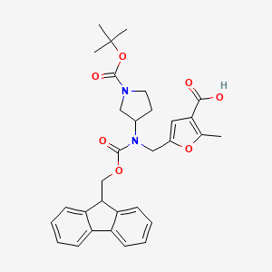 molecular formula C31H34N2O7 B2978150 5-[[9H-Fluoren-9-ylmethoxycarbonyl-[1-[(2-methylpropan-2-yl)oxycarbonyl]pyrrolidin-3-yl]amino]methyl]-2-methylfuran-3-carboxylic acid CAS No. 2137548-61-7