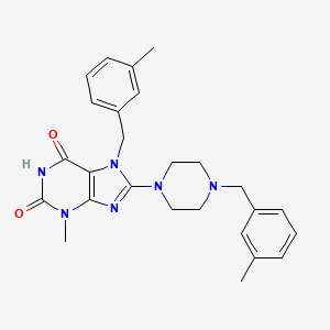 molecular formula C26H30N6O2 B2978158 3-Methyl-7-[(3-methylphenyl)methyl]-8-{4-[(3-methylphenyl)methyl]piperazinyl}-1,3,7-trihydropurine-2,6-dione CAS No. 898408-89-4