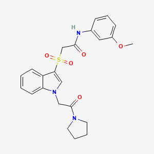 molecular formula C23H25N3O5S B2978183 N-(3-甲氧苯基)-2-((1-(2-氧代-2-(吡咯烷-1-基)乙基)-1H-吲哚-3-基)磺酰基)乙酰胺 CAS No. 878056-46-3