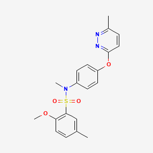 molecular formula C20H21N3O4S B2978188 2-甲氧基-N,5-二甲基-N-(4-((6-甲基吡哒嗪-3-基)氧基)苯基)苯磺酰胺 CAS No. 1207021-51-9