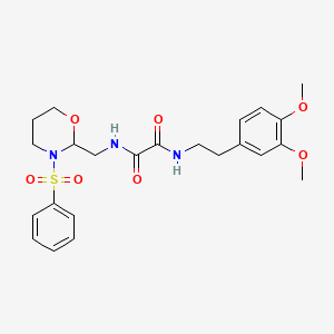 molecular formula C23H29N3O7S B2978207 N1-(3,4-二甲氧基苯乙基)-N2-((3-(苯磺酰基)-1,3-恶唑烷-2-基)甲基)草酰胺 CAS No. 872881-06-6