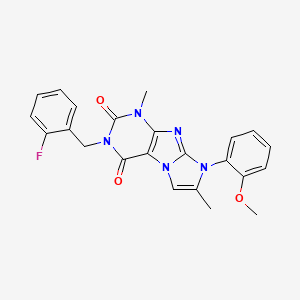 molecular formula C23H20FN5O3 B2978212 3-(2-fluorobenzyl)-8-(2-methoxyphenyl)-1,7-dimethyl-1H-imidazo[2,1-f]purine-2,4(3H,8H)-dione CAS No. 896831-12-2