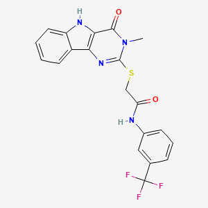 molecular formula C20H15F3N4O2S B2978222 2-[(3-methyl-4-oxo-5H-pyrimido[5,4-b]indol-2-yl)sulfanyl]-N-[3-(trifluoromethyl)phenyl]acetamide CAS No. 537668-17-0
