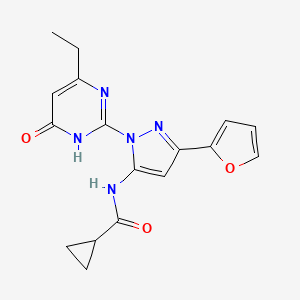 N-(1-(4-ethyl-6-oxo-1,6-dihydropyrimidin-2-yl)-3-(furan-2-yl)-1H-pyrazol-5-yl)cyclopropanecarboxamide