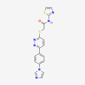 molecular formula C18H14N6OS2 B2978269 2-((6-(4-(1H-imidazol-1-yl)phenyl)pyridazin-3-yl)thio)-N-(thiazol-2-yl)acetamide CAS No. 898410-16-7