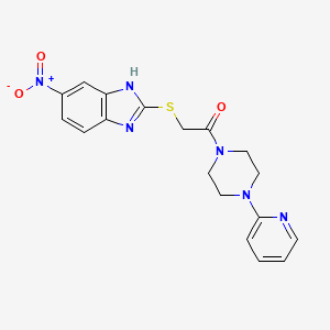 molecular formula C18H18N6O3S B2978277 2-((6-nitro-1H-benzo[d]imidazol-2-yl)thio)-1-(4-(pyridin-2-yl)piperazin-1-yl)ethanone CAS No. 924859-86-9