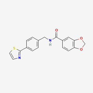 molecular formula C18H14N2O3S B2978279 N-(4-(thiazol-2-yl)benzyl)benzo[d][1,3]dioxole-5-carboxamide CAS No. 1421455-25-5