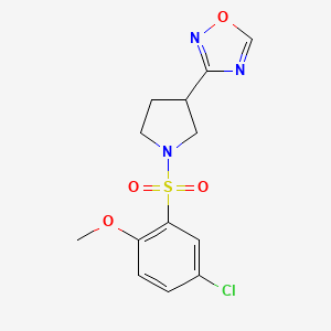 molecular formula C13H14ClN3O4S B2978283 3-(1-((5-Chloro-2-methoxyphenyl)sulfonyl)pyrrolidin-3-yl)-1,2,4-oxadiazole CAS No. 2034553-57-4