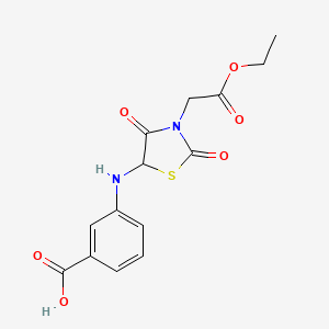 molecular formula C14H14N2O6S B2978286 3-((3-(2-Ethoxy-2-oxoethyl)-2,4-dioxothiazolidin-5-yl)amino)benzoic acid CAS No. 1009605-40-6