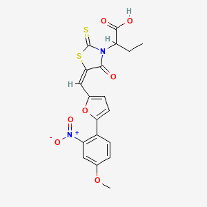 molecular formula C19H16N2O7S2 B2978311 (E)-2-(5-((5-(4-甲氧基-2-硝基苯基)呋喃-2-基)亚甲基)-4-氧代-2-硫代噻唑烷-3-基)丁酸 CAS No. 875286-69-4