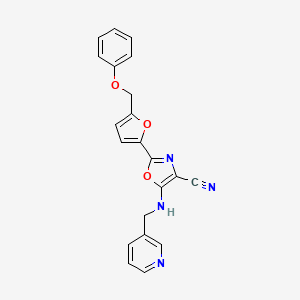 molecular formula C21H16N4O3 B2978312 2-(5-(Phenoxymethyl)furan-2-yl)-5-((pyridin-3-ylmethyl)amino)oxazole-4-carbonitrile CAS No. 941968-96-3