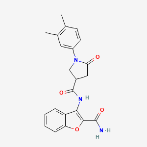 molecular formula C22H21N3O4 B2978321 N-(2-carbamoylbenzofuran-3-yl)-1-(3,4-dimethylphenyl)-5-oxopyrrolidine-3-carboxamide CAS No. 886950-09-0
