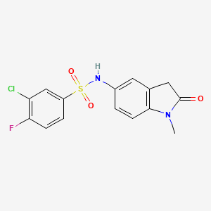 molecular formula C15H12ClFN2O3S B2978323 3-chloro-4-fluoro-N-(1-methyl-2-oxoindolin-5-yl)benzenesulfonamide CAS No. 921558-54-5