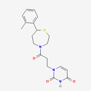 molecular formula C19H23N3O3S B2978327 1-(3-oxo-3-(7-(o-tolyl)-1,4-thiazepan-4-yl)propyl)pyrimidine-2,4(1H,3H)-dione CAS No. 1705508-45-7