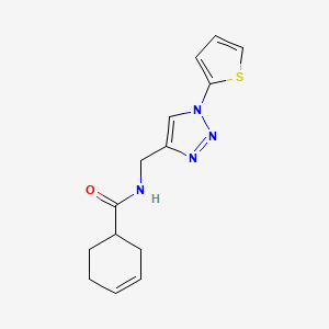 molecular formula C14H16N4OS B2978332 N-((1-(thiophen-2-yl)-1H-1,2,3-triazol-4-yl)methyl)cyclohex-3-enecarboxamide CAS No. 2034533-34-9