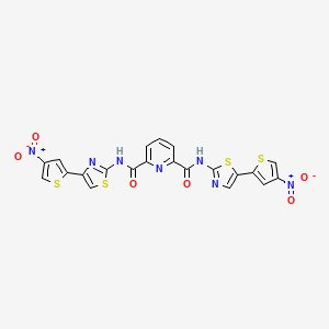 molecular formula C21H11N7O6S4 B2978334 N2-(4-(4-nitrothiophen-2-yl)thiazol-2-yl)-N6-(5-(4-nitrothiophen-2-yl)thiazol-2-yl)pyridine-2,6-dicarboxamide CAS No. 476323-80-5