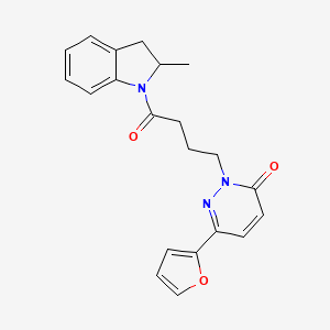 molecular formula C21H21N3O3 B2978345 6-(furan-2-yl)-2-(4-(2-methylindolin-1-yl)-4-oxobutyl)pyridazin-3(2H)-one CAS No. 1021132-63-7