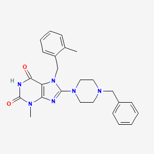 molecular formula C25H28N6O2 B2978348 8-(4-苄基哌嗪-1-基)-3-甲基-7-(2-甲基苄基)-1H-嘌呤-2,6(3H,7H)-二酮 CAS No. 898437-57-5