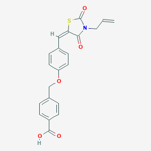 molecular formula C21H17NO5S B297836 4-[[4-[(E)-(2,4-dioxo-3-prop-2-enyl-1,3-thiazolidin-5-ylidene)methyl]phenoxy]methyl]benzoic acid 