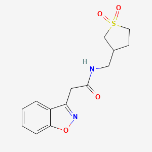 molecular formula C14H16N2O4S B2978438 2-(1,2-苯并恶唑-3-基)-N-[(1,1-二氧代-1lambda6-硫代环己烷-3-基)甲基]乙酰胺 CAS No. 1219842-45-1
