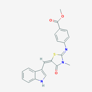 molecular formula C21H17N3O3S B297845 methyl 4-[[(5E)-5-(1H-indol-3-ylmethylidene)-3-methyl-4-oxo-1,3-thiazolidin-2-ylidene]amino]benzoate 